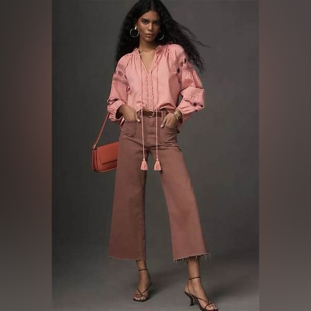 Anthropologie Pink Embroidered Blouse